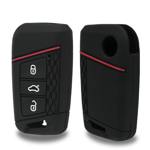 🔑 Autoschlüssel Hülle VW - Silikon Cover Schlüsselhülle Kompatibel für VW Polo, Skoda, Tiguan, MK7, Schwarz