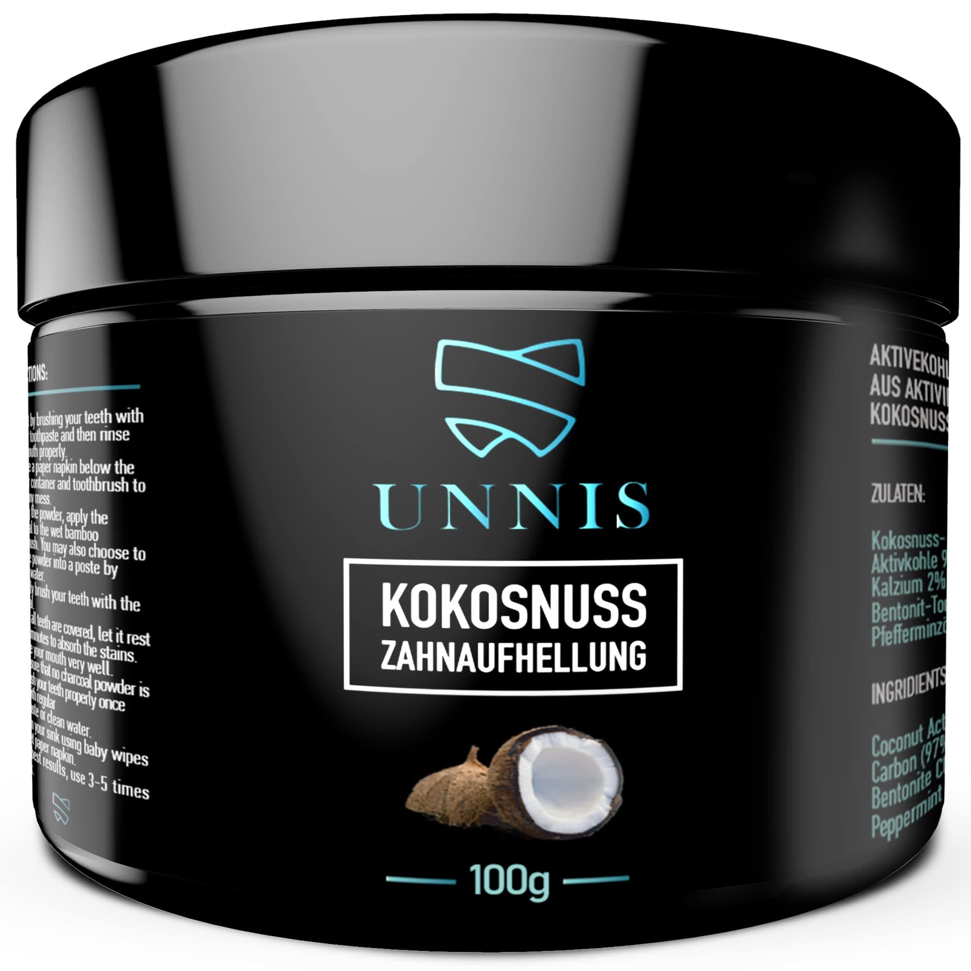 Unnis® Natürliche Kokosnuss Aktivkohle Pulver Zahnaufhellung 😁🌿🦷