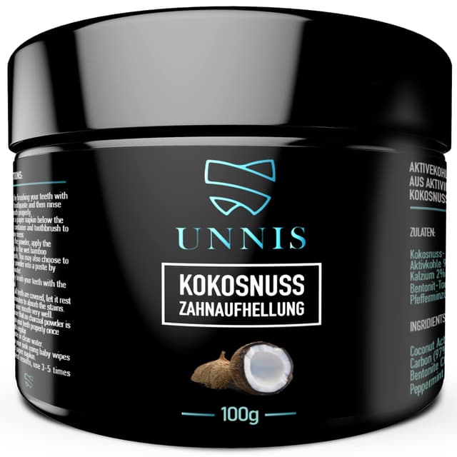 Unnis® Natürliche Kokosnuss Aktivkohle Pulver Zahnaufhellung 😁🌿🦷