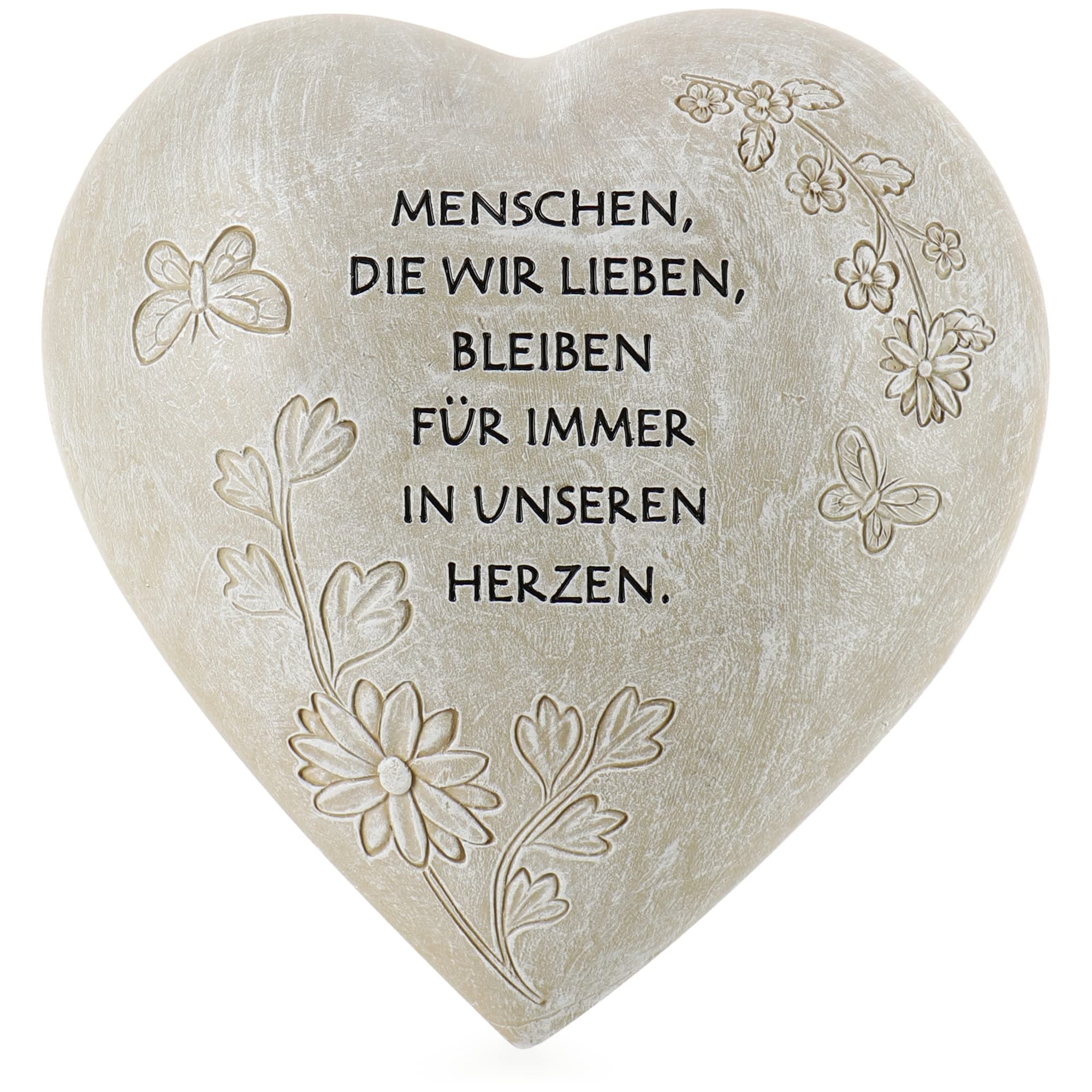 🤍🦋 Com-four® Grab-Dekoration in Herz-Form - Verzierter Trauerstein mit Gedenkspruch