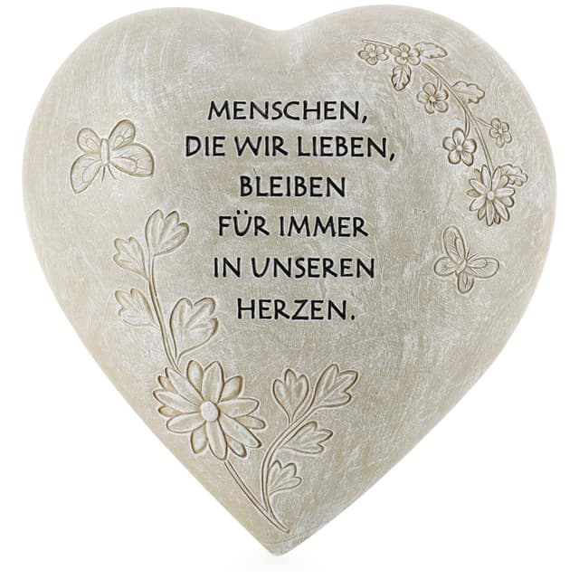 🤍🦋 Com-four® Grab-Dekoration in Herz-Form - Verzierter Trauerstein mit Gedenkspruch