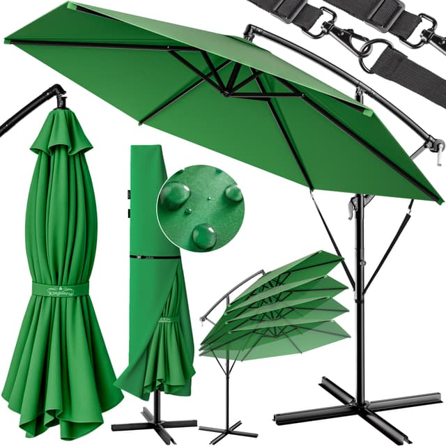 🌞 Kingsleeve® Sonnenschirm UV Schutz 80+ Ø 300 cm Groß mit Ständer Schutzhülle Windsicherung Neigbar Rund Kurbel Garten Balkon Ampelschirm Grün 🌴