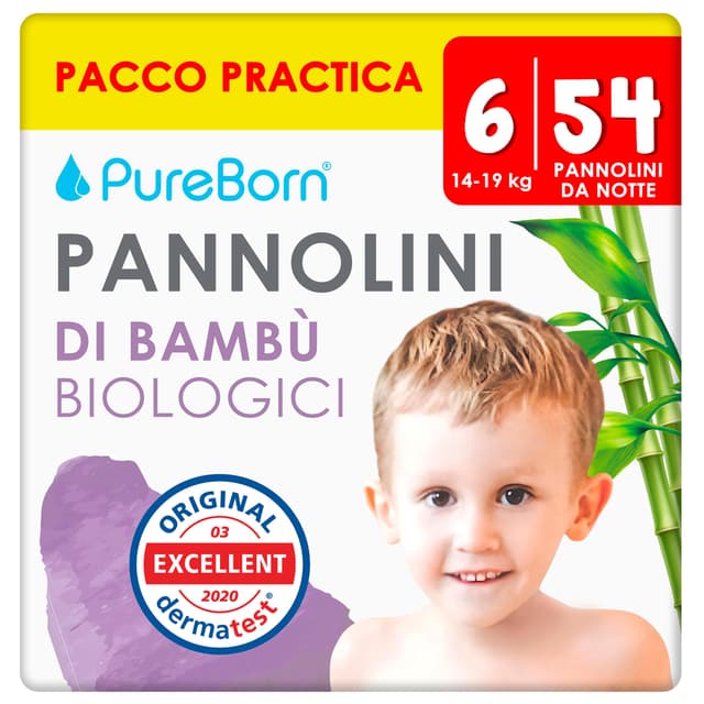 🌙👶 PureBorn Bio Bambus Nachtwindeln, Größe 6 - 54 Stück Pyjama Windeln Pants