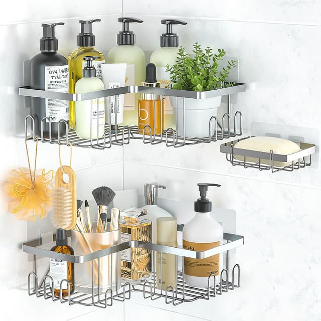 PNNP Duschablage Ohne Bohren Ecke: Duschregal Silber - Badezimmer Regal Edelstahl 🚿