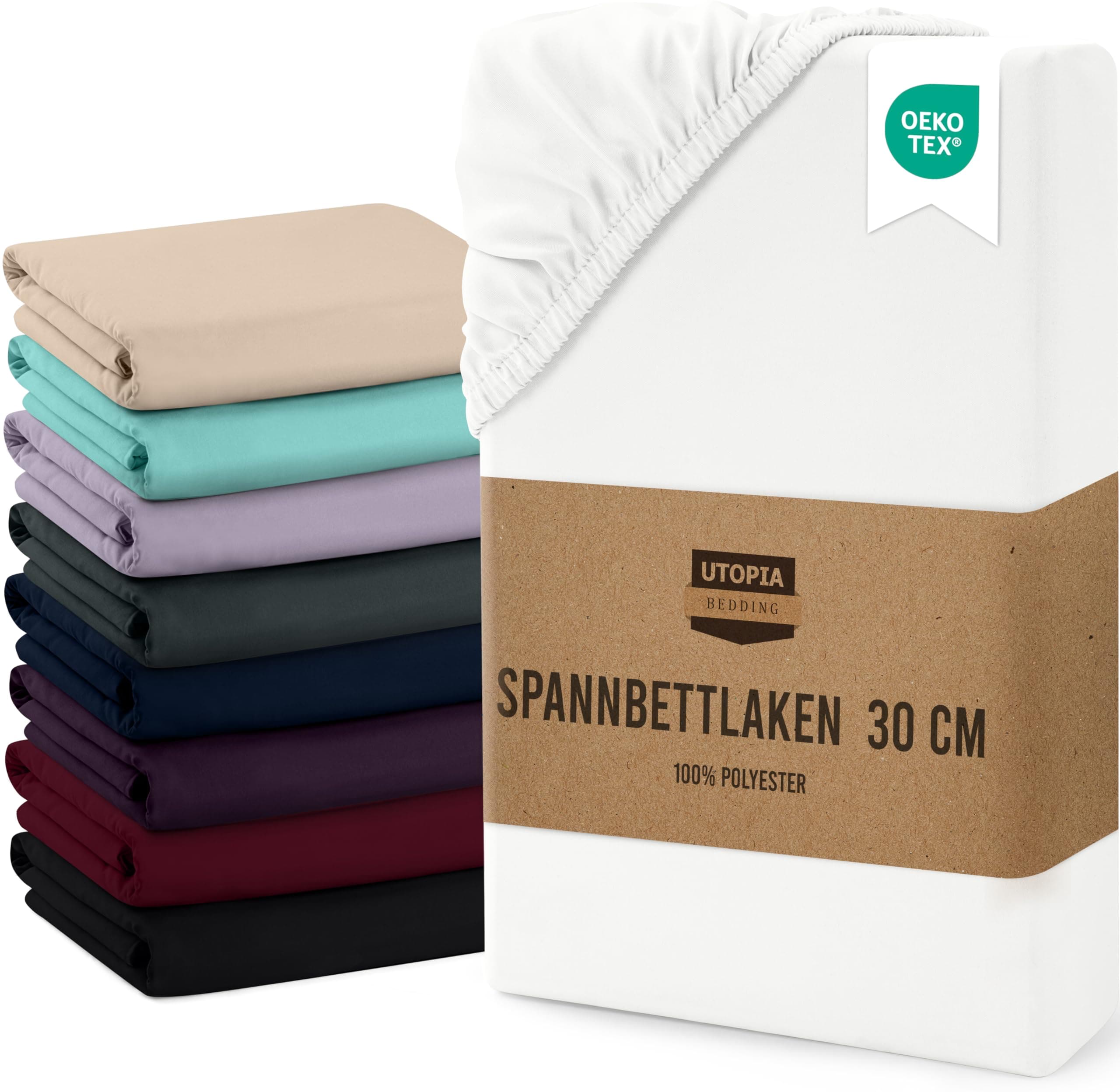 Angebot: Utopia Bedding - Spannbettlaken 180x200cm Bis 30 cm - Weiß ⭐️