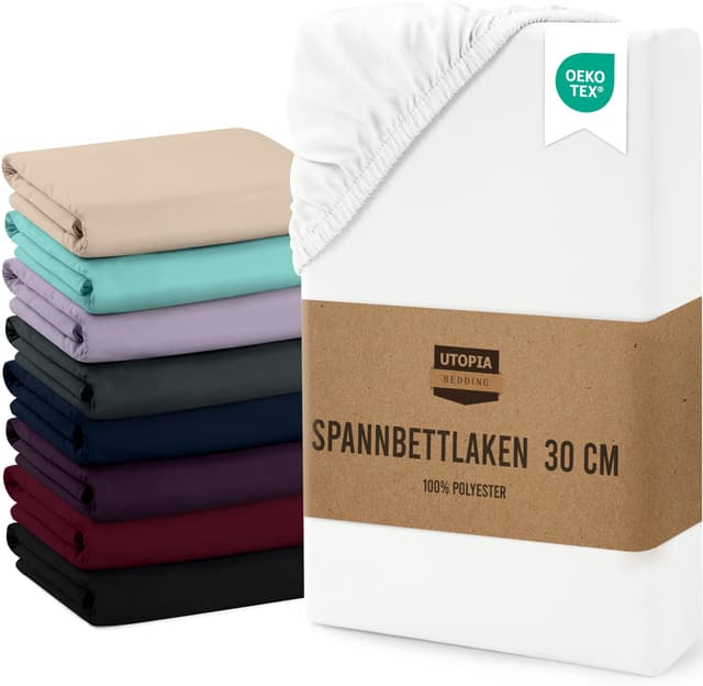 Angebot: Utopia Bedding - Spannbettlaken 180x200cm Bis 30 cm - Weiß ⭐️