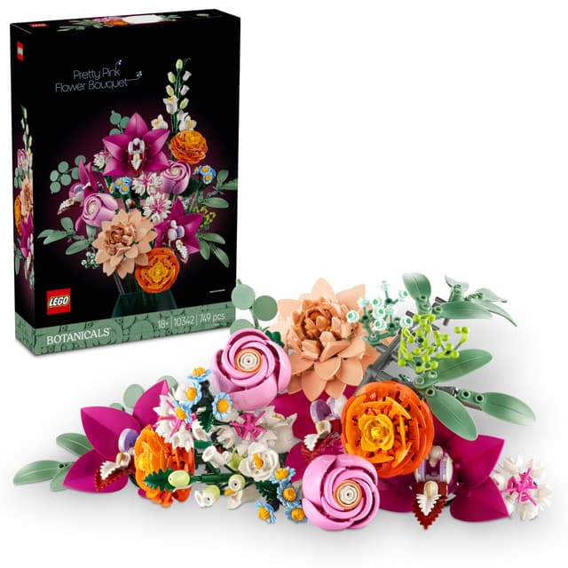 LEGO Botanicals Schöner Rosafarbener Blumenstrauß 🌸🌼🌹 - Blumendeko Bauset für Erwachsene - Dekorative Gänseblümchen, Kornblumen, Rosen und Holunderblüten