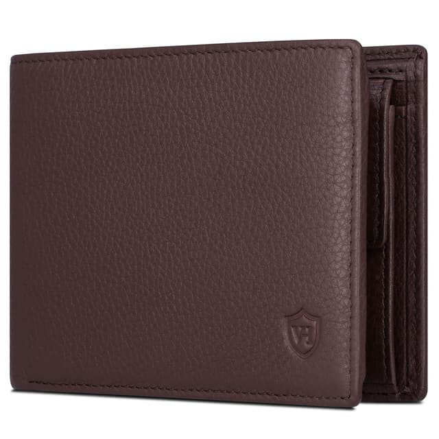 🌟 VON HEESEN Leder Geldbörse Herren mit RFID Schutz | Großes Trifold Portemonnaie (Braun)