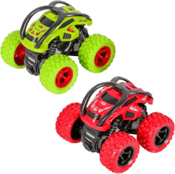 🚗🎁 Monster Trucks Spielzeug: Zurückziehen Auto Trägheit Reibungsbetriebene Autos 360 Grad Rotierendes Geländewagen Spielzeugauto für 3-10 Jahre Alte Jungen Mädchen Kinder (2 Stück, Grün Rot) Angebot bei HelloDeals