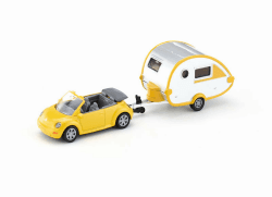 🚗🏕️ Siku 1629 PKW mit Wohnanhänger, Metall/Kunststoff, Gelb/Silber Angebot bei HelloDeals
