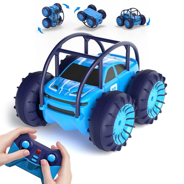 MaxTronic Direktladung Ferngesteuertes Auto mit LED Licht, Amphibien Wasserdichter RC Stunt Auto 360° Flips