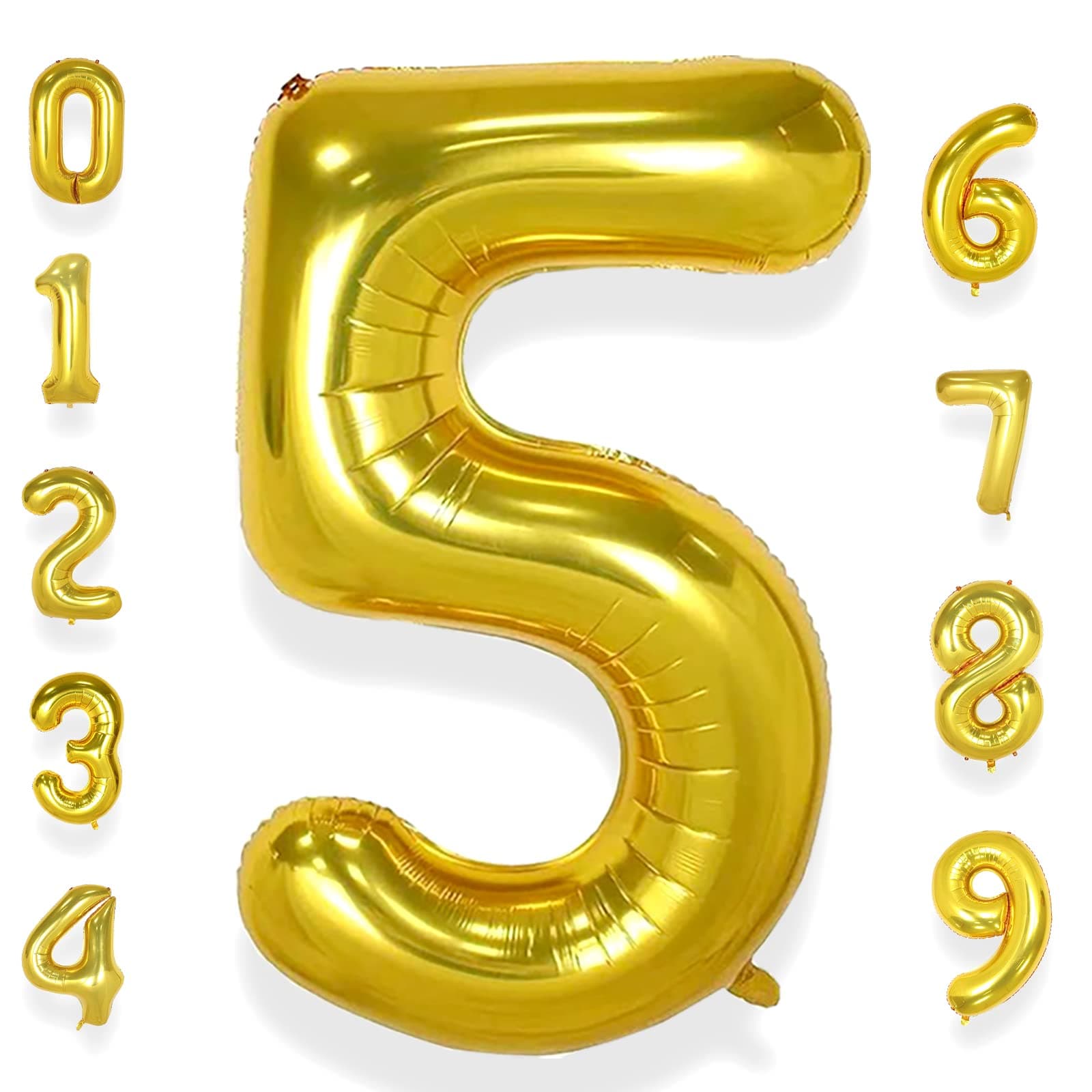 🎈 AULE Luftballon Zahl 5 Gold: XXL 101 cm Folienballon Geburtstag 🎉