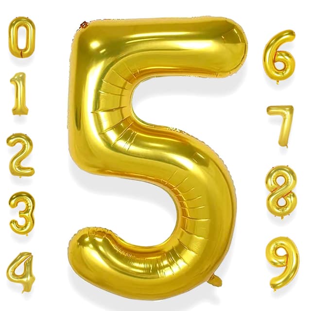🎈 AULE Luftballon Zahl 5 Gold: XXL 101 cm Folienballon Geburtstag 🎉