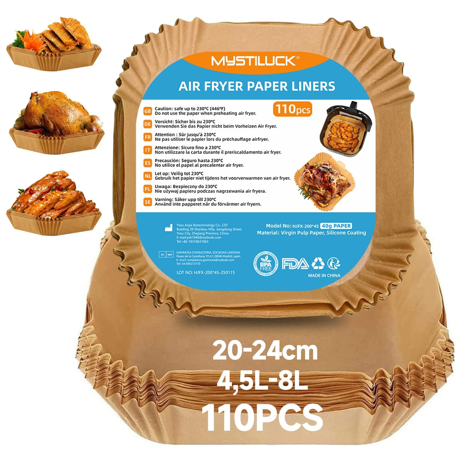 110 Stück 20-24cm Backpapier für Heißluftfritteuse mit Doppelkammer 🍟🍗🥦
