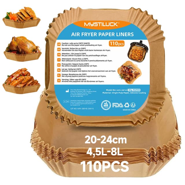 110 Stück 20-24cm Backpapier für Heißluftfritteuse mit Doppelkammer 🍟🍗🥦