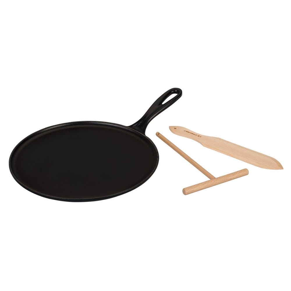 🥞 Le Creuset Gusseisen-Crêpespfanne, Inkl. Holzschieber, Ø 27 cm, Rund, Schwarz Matt