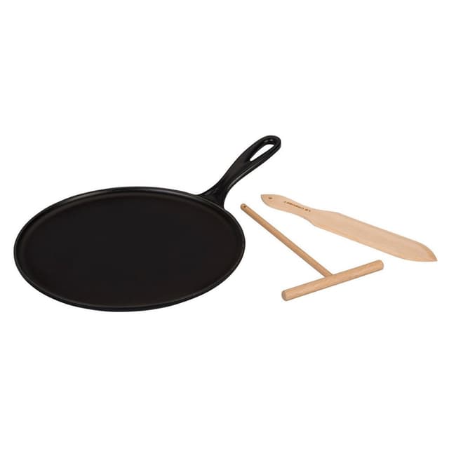 🥞 Le Creuset Gusseisen-Crêpespfanne, Inkl. Holzschieber, Ø 27 cm, Rund, Schwarz Matt