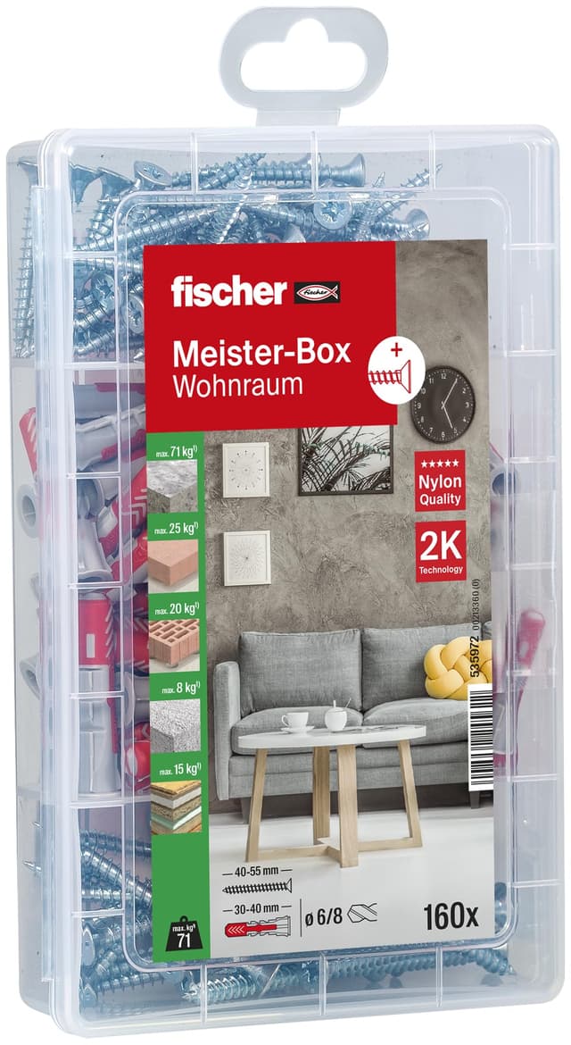 🔩🔧 Fischer Meister-Box Wohnraum: 160-teiliges Dübel- und Schraubenset 🏠