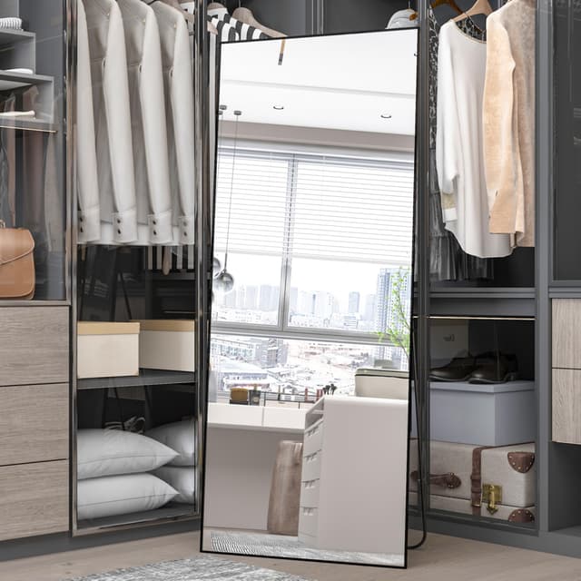 Großer Schwarzer Spiegel 165x60cm | Standspiegel für Schlafzimmer | Voll-Längenspiegel mit Aluminiumrahmen