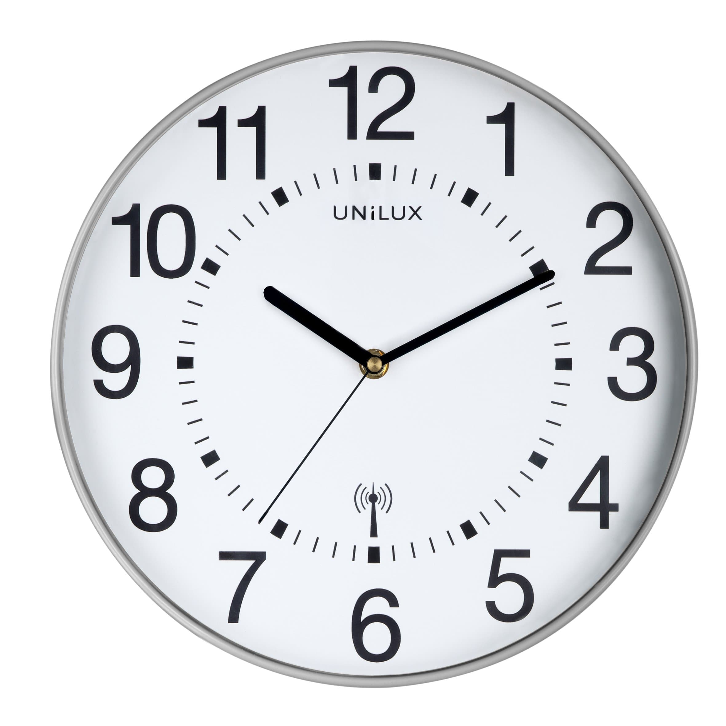 🕰️ Unilux Funk-Wanduhr Maxi Wave, 37,5cm, silbergrau - Sonderangebot!
