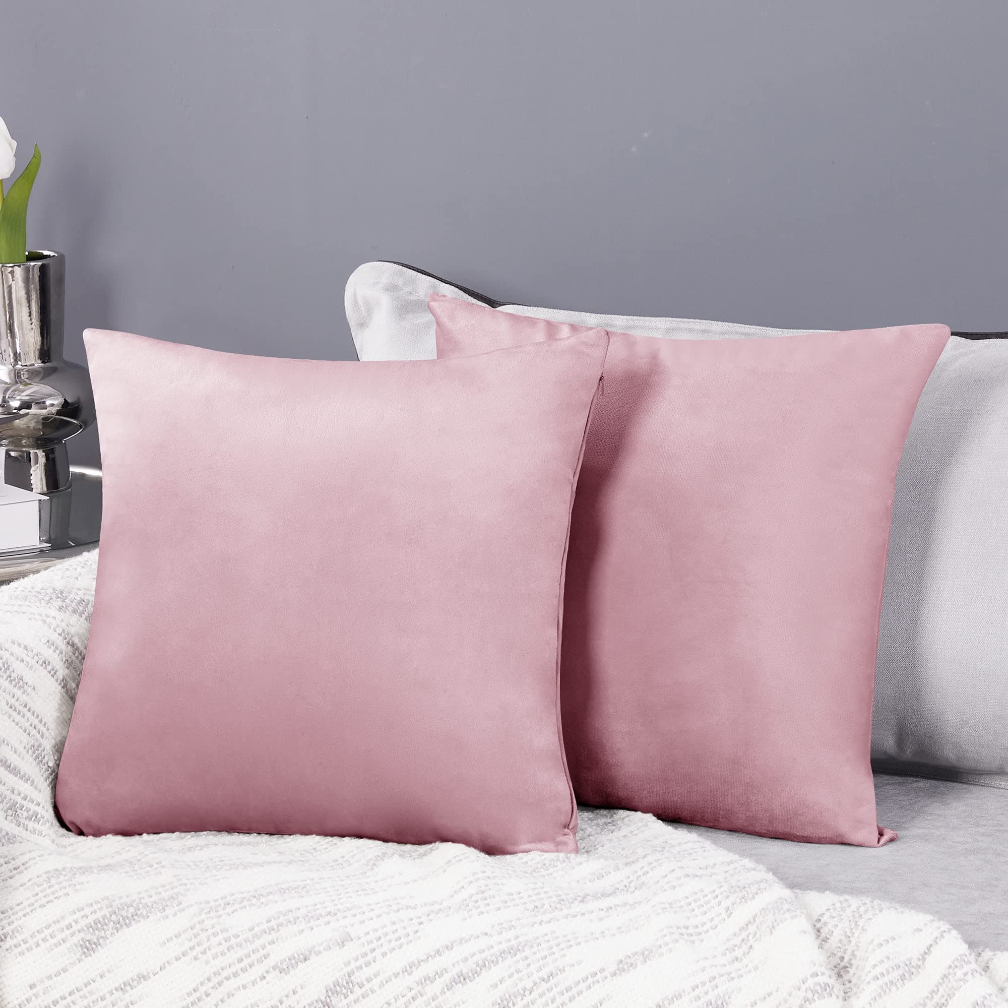 Deconovo 2er Set Samt Kissenbezüge Sofa Kissenbezug Zierkissenbezüge Weich Design Dekor Schlafzimmer Wohnzimmer Couch Büro, 40x40 cm, Sakura Pink