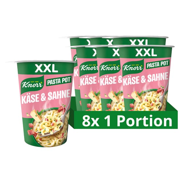 Knorr Big Pot Pasta Snack Käse & Sahne 🧀🍜 Leckere Instant Nudeln - 8er Pack