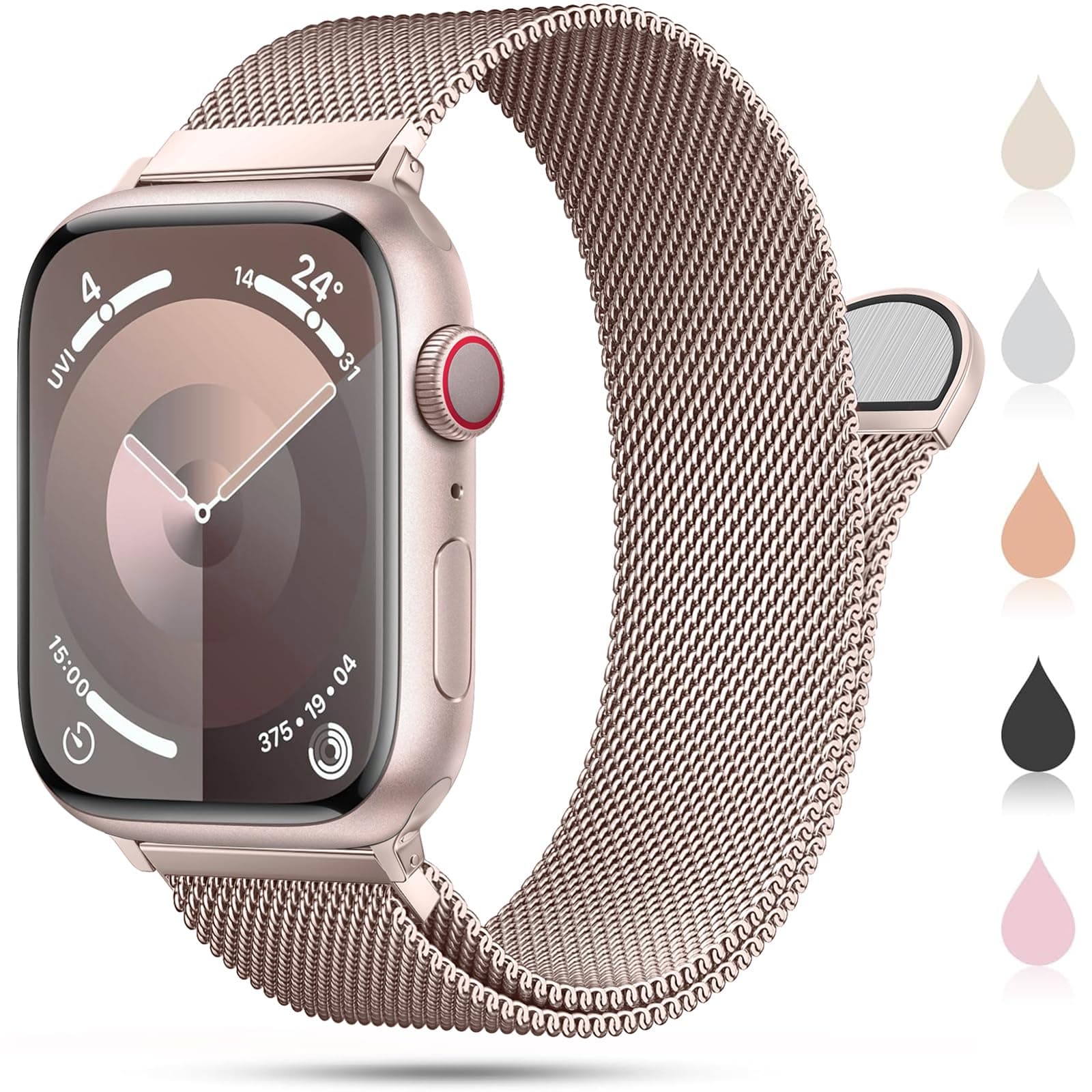 OULUOQI Ersatzarmband Kompatibel mit Apple Watch Armband 41mm 40mm 38mm 46mm 45mm 44mm 42mm Damen Herren, Einstellbar Metall Armbänder aus Edelstahl für iWatch Series Se Ultra 10 9 8 7 6 5 4 3 2 1 Roségold 38mm/40mm/41mm/42mm(Series 10)
