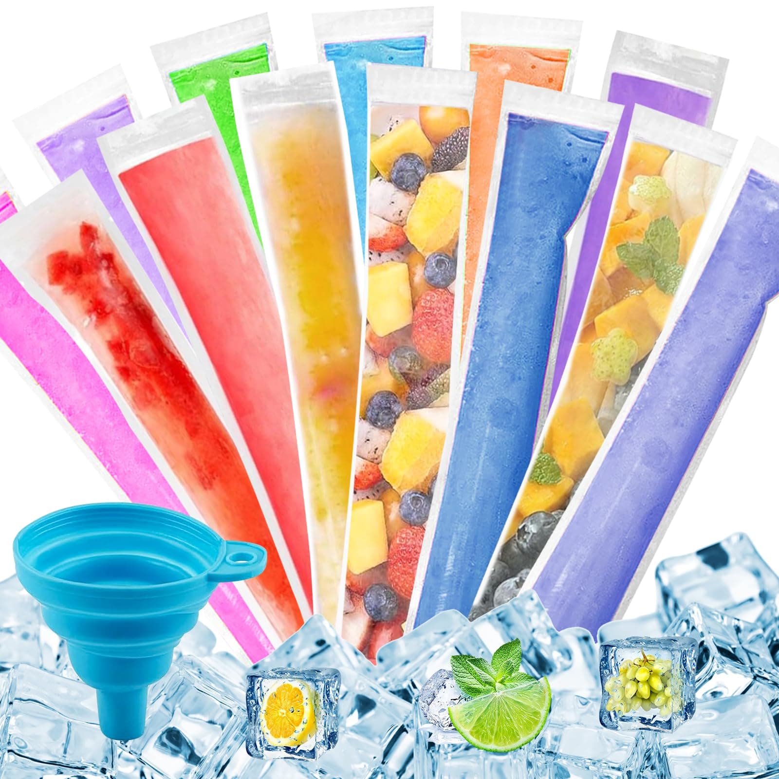 🍦🛍️ 300 Stück Wassereis Tüten mit 1 Trichter, Popsicle Taschen Popsicle Formen Beutel