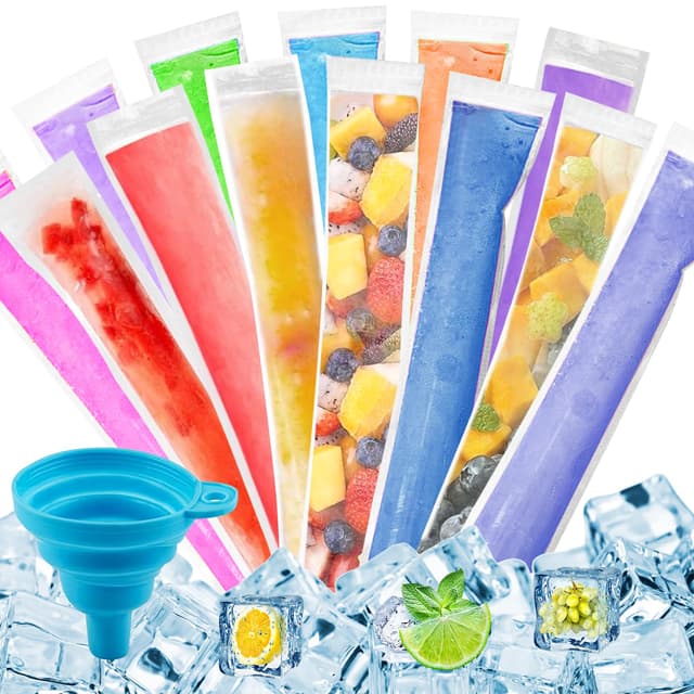 🍦🛍️ 300 Stück Wassereis Tüten mit 1 Trichter, Popsicle Taschen Popsicle Formen Beutel