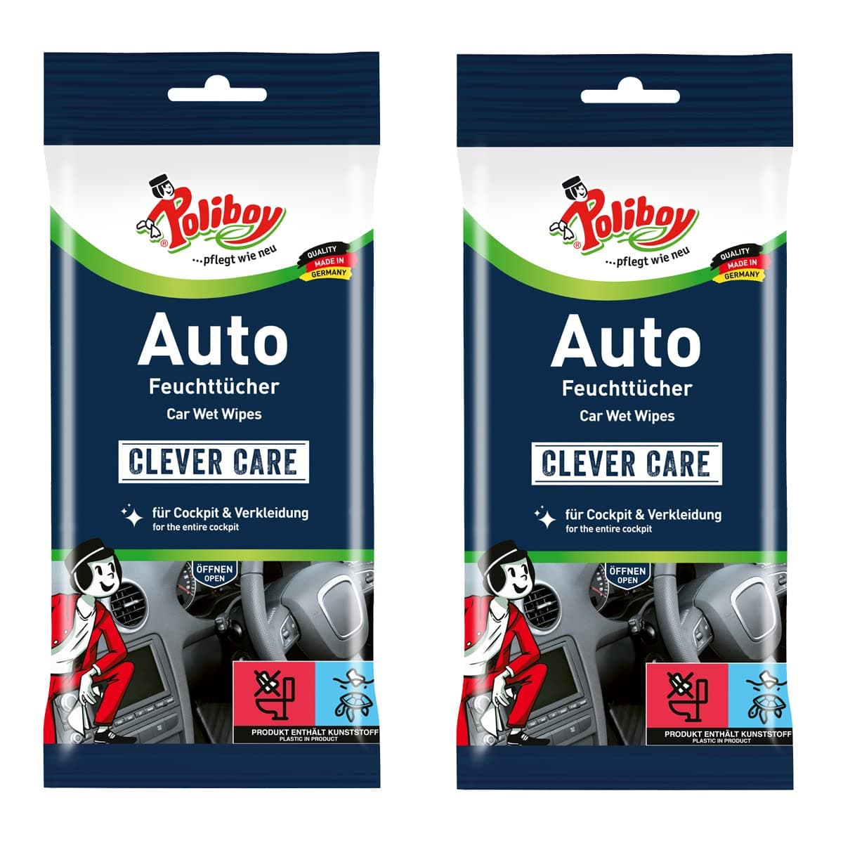 🚗 Poliboy Staubmeister Auto Feuchttücher - 2er Pack - 2x20 Stück - Made in Germany - Auto 40 Stück