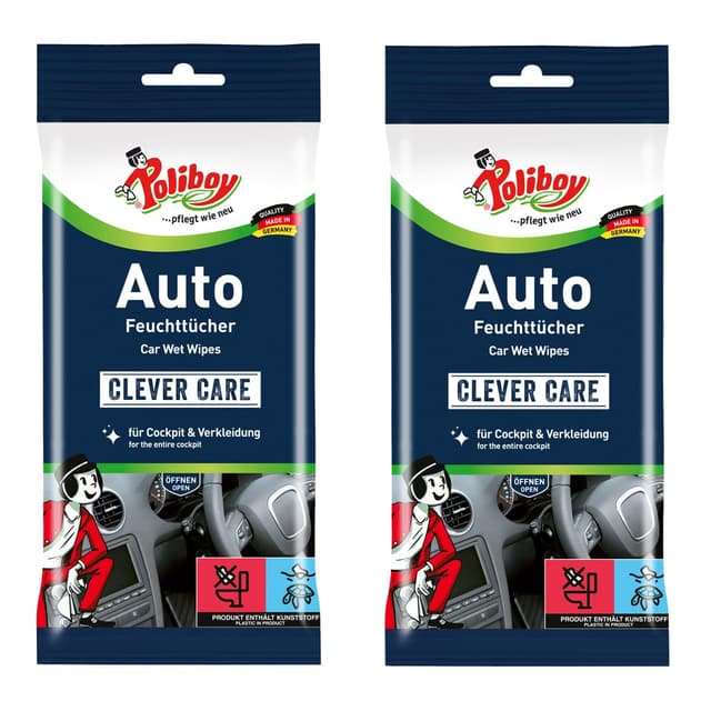 🚗 Poliboy Staubmeister Auto Feuchttücher - 2er Pack - 2x20 Stück - Made in Germany - Auto 40 Stück