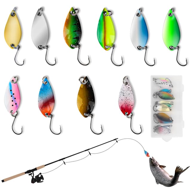 🎣 Spoon Forelle Köder Set Forellenköder 5g 3.5g 2.5g Forellen Spoon Set, 10 Stück Einzelhaken Forellen Angelköder Spoon mit Box