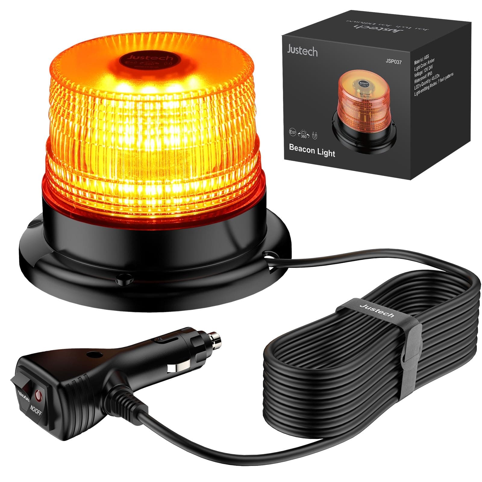 Justech 40 LED Rundumleuchte Blitzleuchte 7 Modus mit 5m Netzkabel