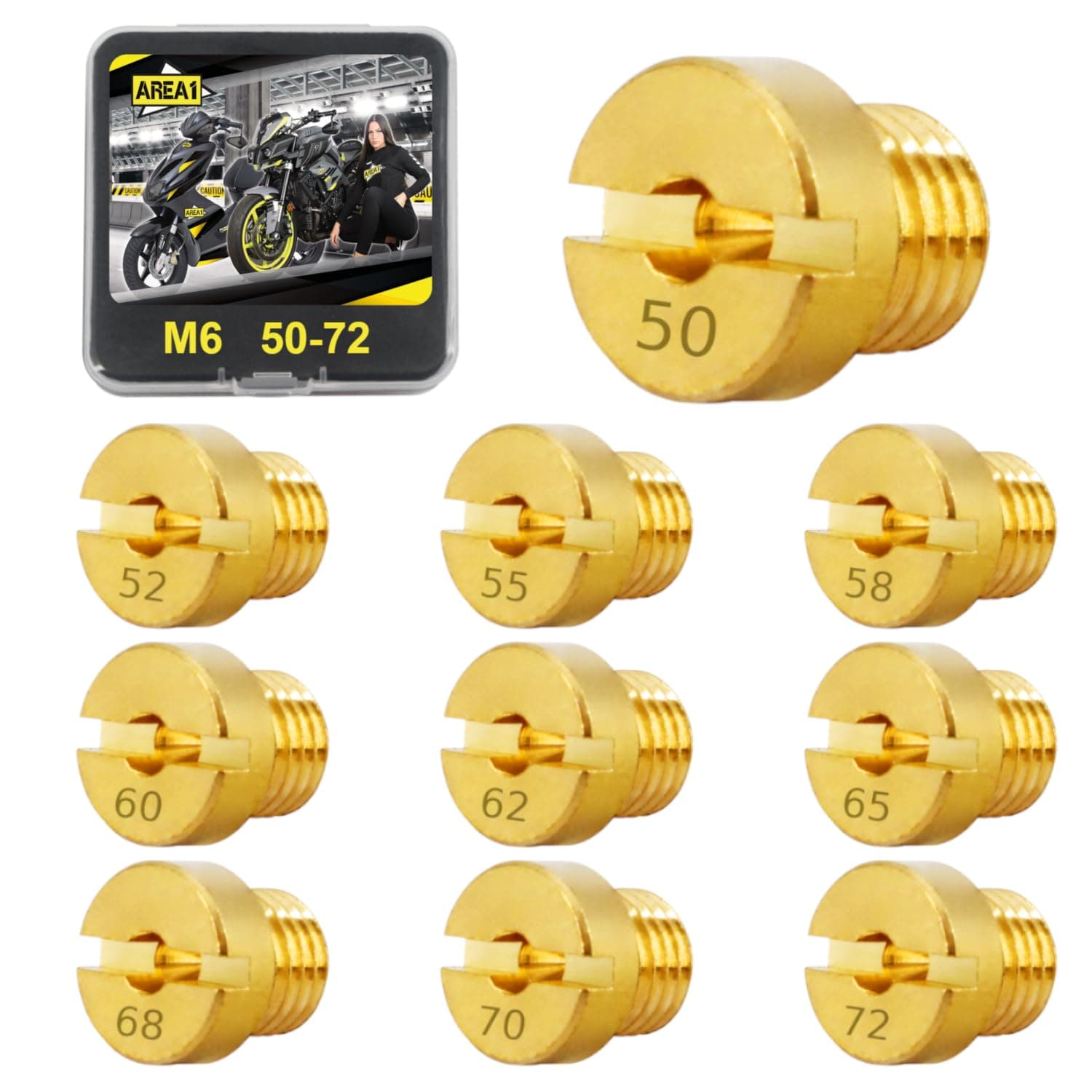 🔧 Area1 10 Stück Universal Vergaser Düsen Set M6, 6mm Vergaser Hauptdüsen Set