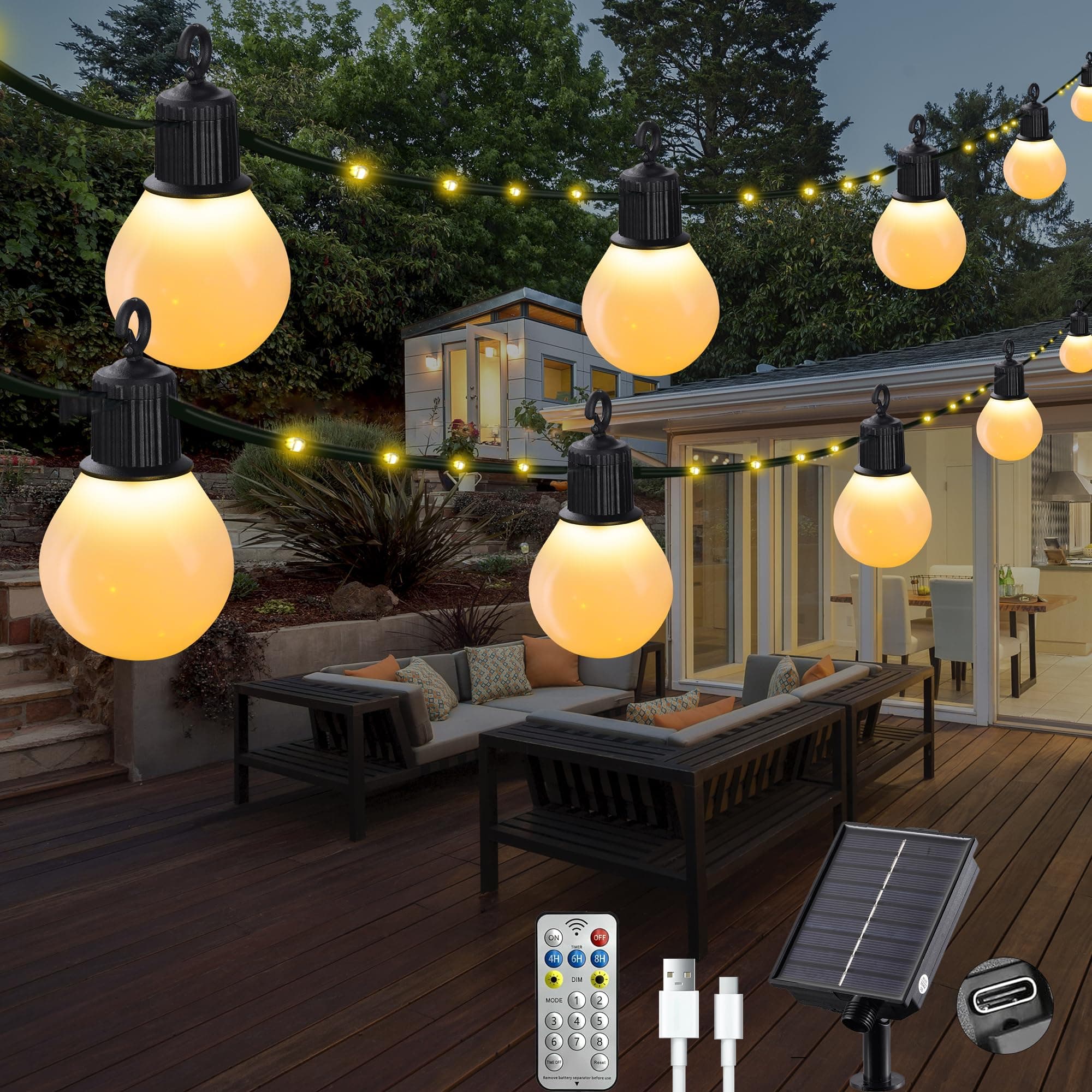 Litark Solar Lichterkette Aussen mit 20 Glühbirnen-10m 100 led Außen Gärten Solar mit Fernbedienung 🌞