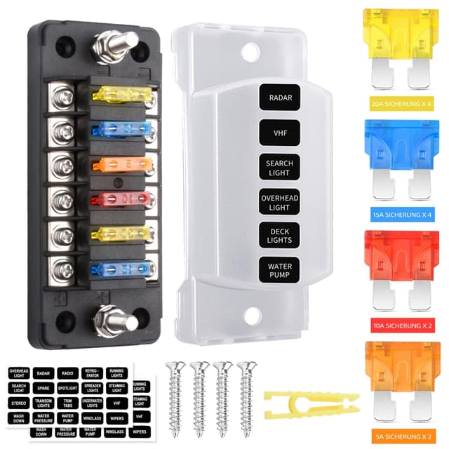 6 Fach Sicherungshalter, 12 Volt Sicherungsblock ATC/ATO KFZ Sicherungskasten 12 Sicherungen 🚗🔧🔥
