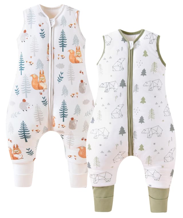 👶🌟 Chilsuessy 2er Pack Baby Schlafsack mit Beinen 1.5 Tog Schlafsack 100% Baumwolle 🌟👶