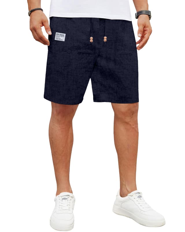 LVCBL Herrenshorts Leinen SommerShorts Einfarbige Lockere Passform Navy L