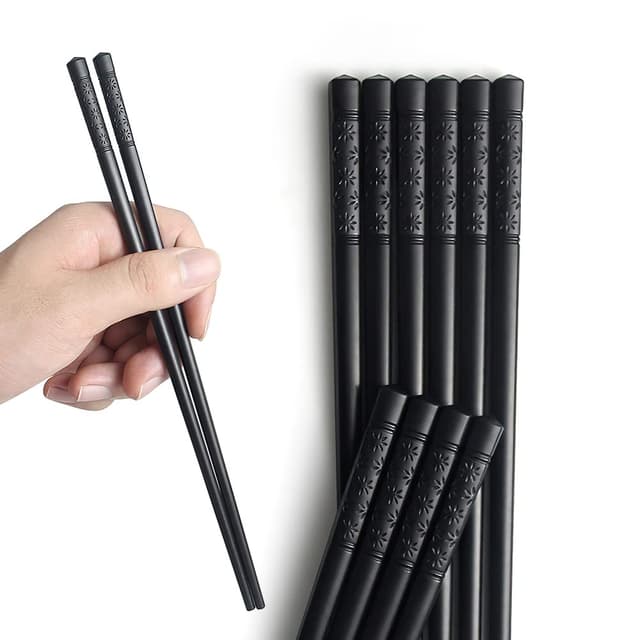 🥢🎁 AOOSY 5-Paar Fiberglas Spülmaschinenfeste Essstäbchen Set Schwarz 🍣🍜