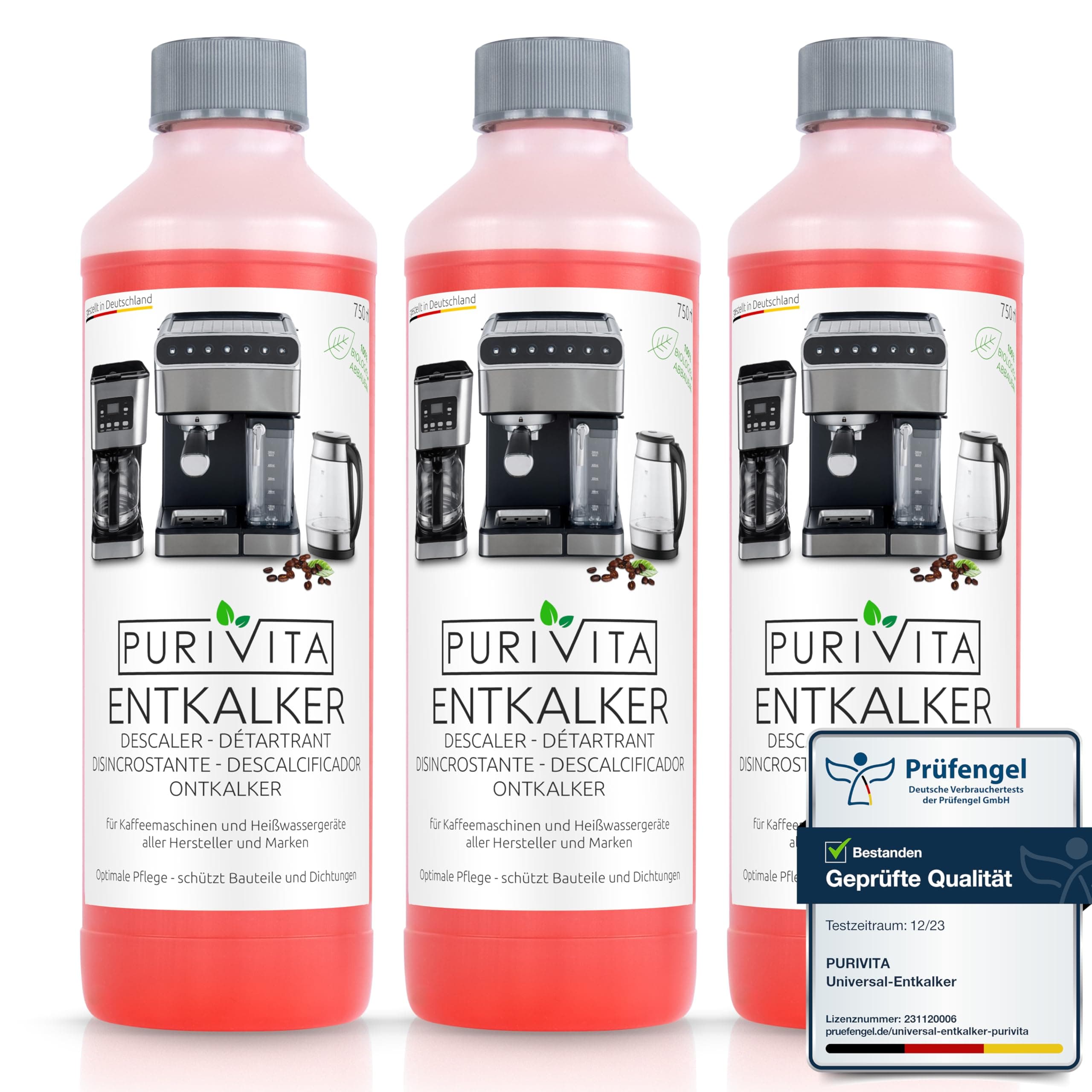 PURIVITA® Universal Entkalker Kaffeevollautomat [3x750ML] - Kaffeemaschinen Entkalker Flüssig