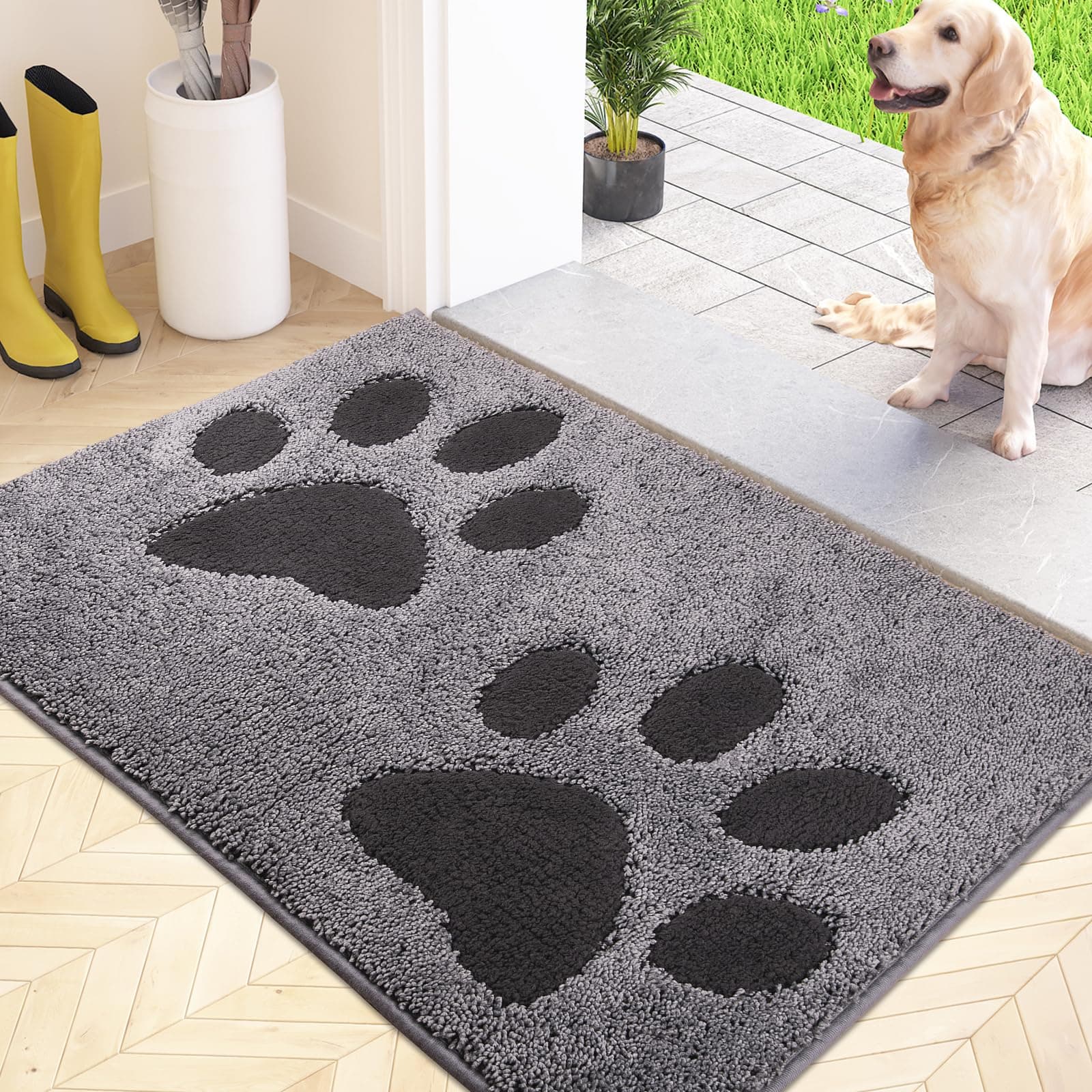 FCSDETAIL Schmutzfangmatte waschbar 50 x 80 cm, Fußmatte Innen, absorbierend Fussmatte, rutschfeste Sauberlaufmatte, wasserdicht Teppich für Hund, Eingang, nasse Pfoten Grau 50 x 80 cm (Rechteckig) - Deal des Tages! 🌟