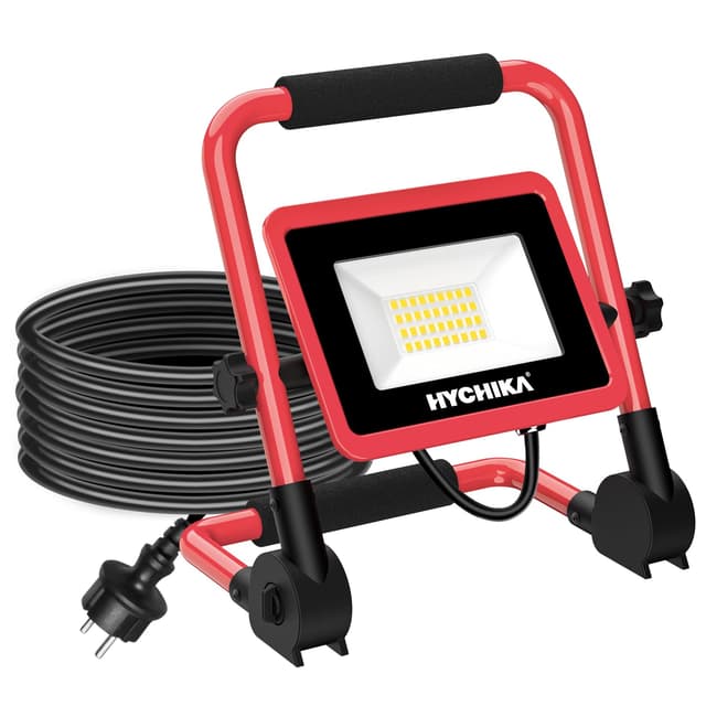 HYCHIKA LED Baustrahler 30W, Baustellen Strahler 3500 LM 6500K kaltweiß 🌟🔦