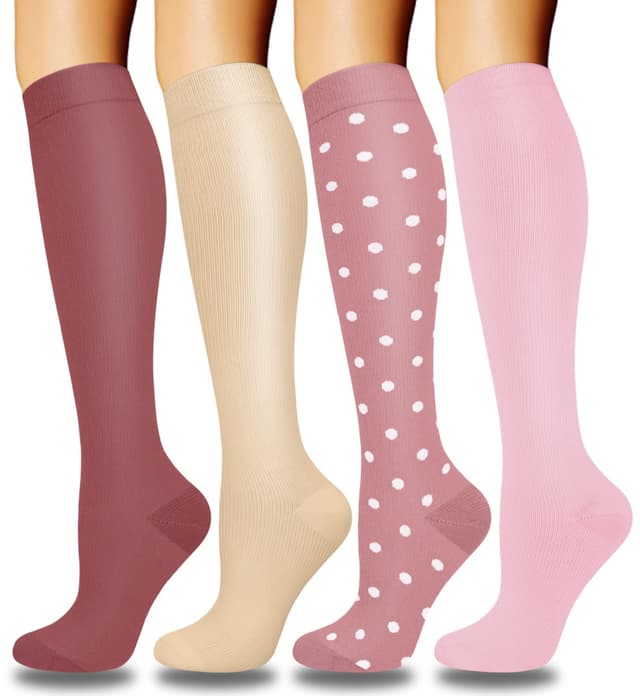 🧦 ACTINPUT 4 Paar Bunte Kompressionsstrümpfe für Damen Herren - Rosa L-XL
