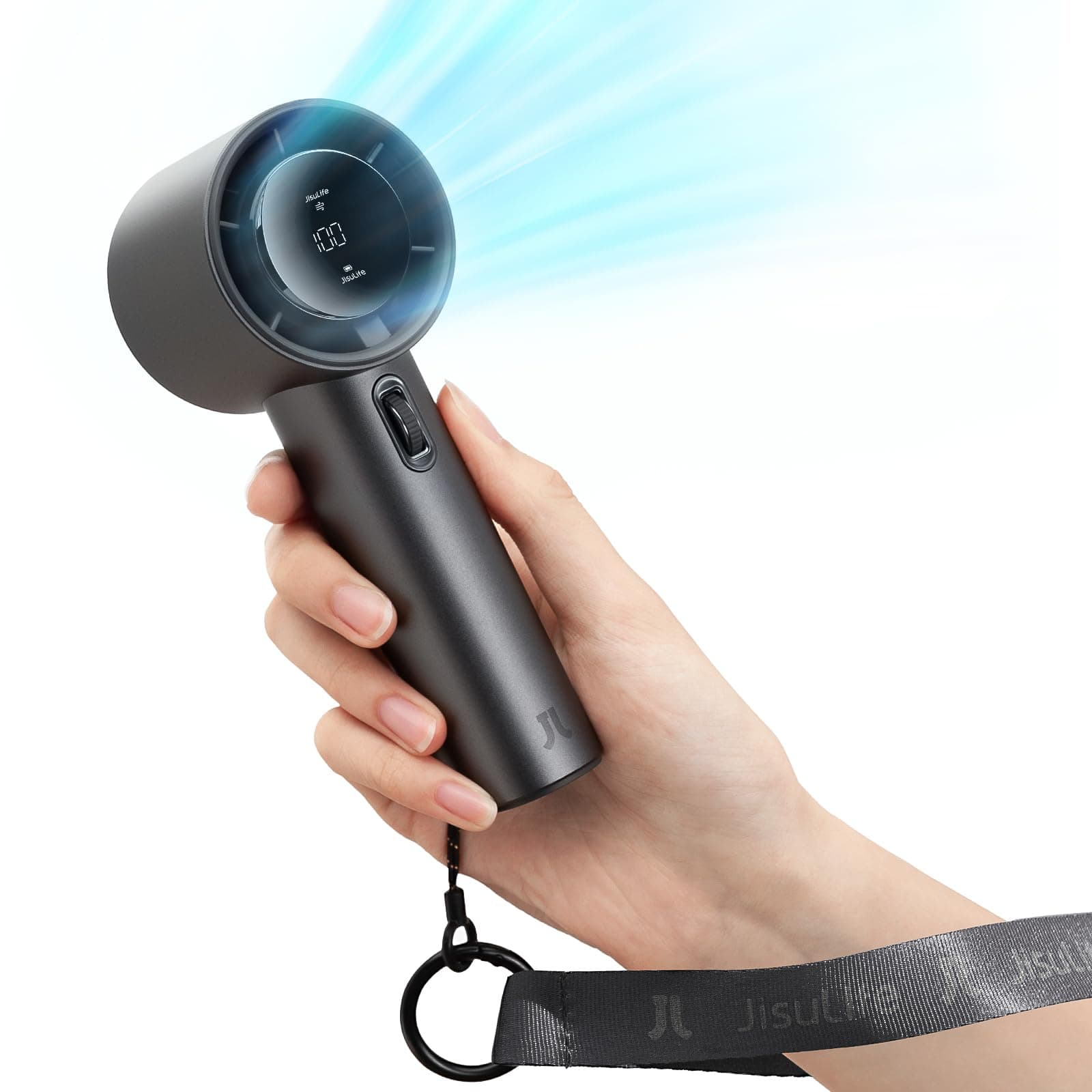 🌀 JISULIFE Tragbarer Handventilator - Turbo-Mini-Ventilator mit digitalem Display 🌀