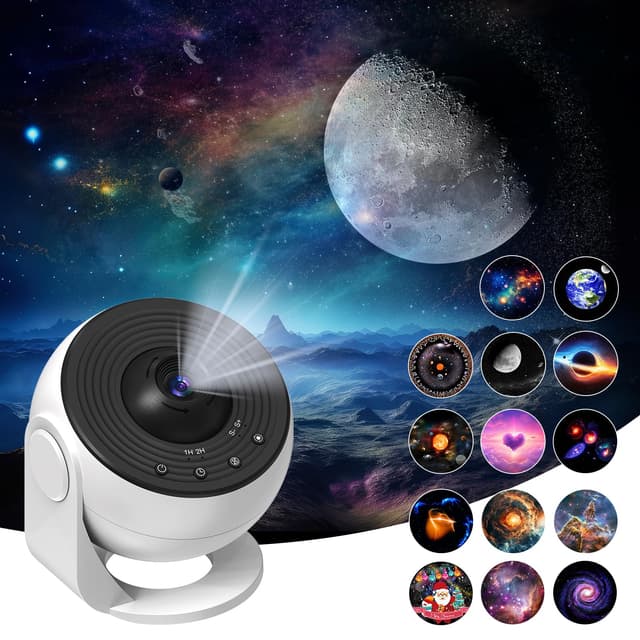 🌌 Upgrade Sternenhimmel Projektor, Home Planetarium Projektor Lampe Sternenhimmel für Schlafzimmer Kinder Erwachsene mit 14 Planeten Discs, Mond/Nebel/Himmels Galaxy Projektor,Skylight Projector Weiß