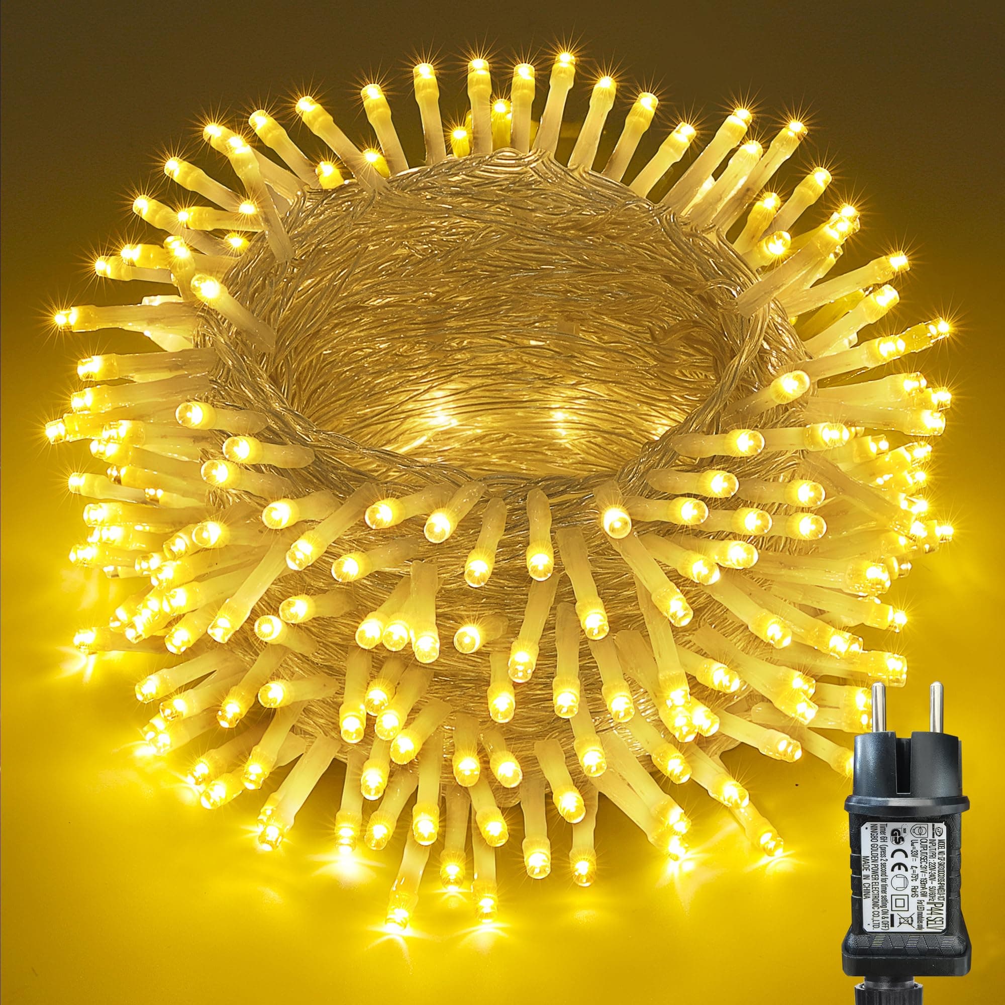 Moxled Lichterkette Außen 10m 100LED 🌟 Warmweiß Lichterkette Außen mit Timer ⏰ Wasserdicht 8 Modi Weihnachtsbeleuchtung 🎄