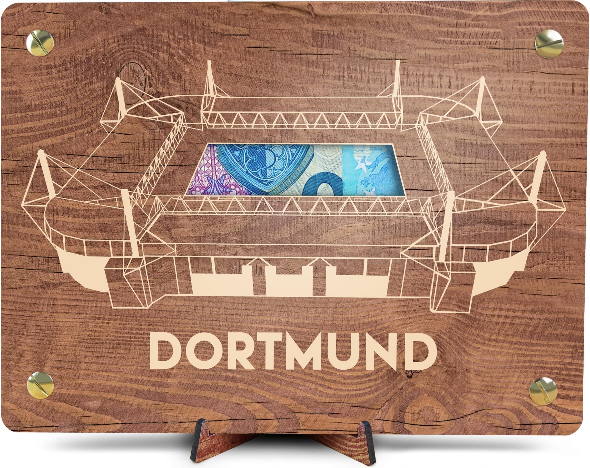 Dortmund Geldkarte - XL Geldgeschenk aus Holz inkl. Ständer 🌳 | Dortmund Fanartikel