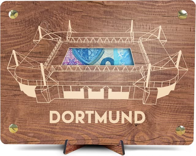 Dortmund Geldkarte - XL Geldgeschenk aus Holz inkl. Ständer 🌳 | Dortmund Fanartikel