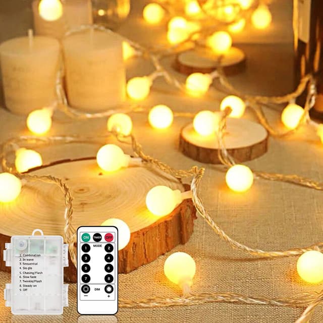 🌟 Liyade LED Lichterkette Außen Batterie, 10.5M 100LEDs Lichterketten Kugeln Außen/Innen mit Fernbedienung 8 Modus Wasserdicht Weihnachtsbeleuchtung für Hochzeit/Weihnachten/Balkon Deko (Warmweiß) Lichterkette Batterie-100LED