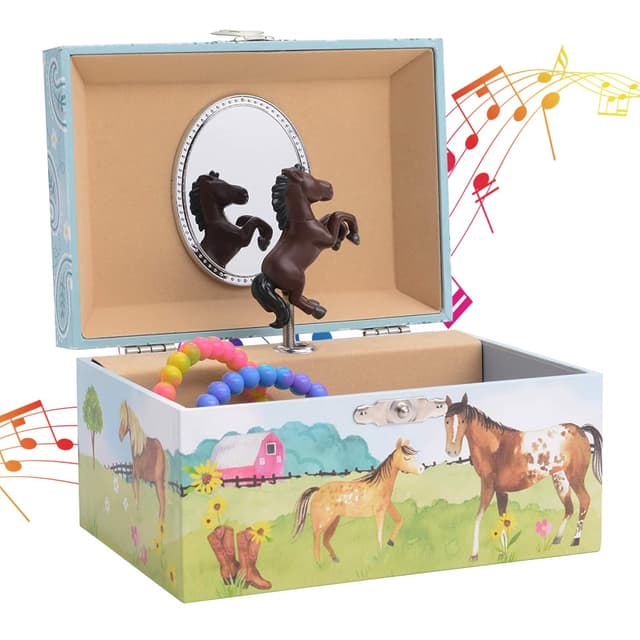 Jewelkeeper Schmuckschatulle Mädchen im Scheunendesign mit drehendem Pferd 🐴🎶